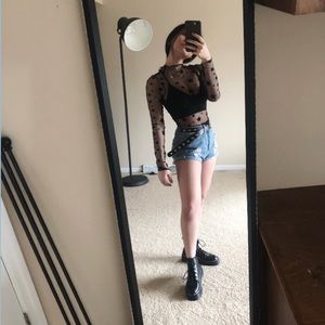 Mock-Neck Star Pattern Mesh Bodysuit